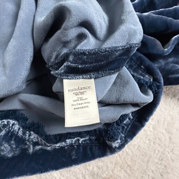 Sundance Womens Alannah Velvet Top PXXS Blue 3/4 Sleeve Fringe Silk Blend NWOT - Picture 5 of 8